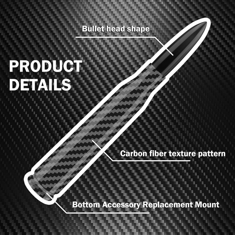 Junecarp Car Bullet Antenna with 9PCS Screws,Carbon Fiber Antenna Topper Automotive Exterior Accessories Compatible with Chevrolet Ford GMC Dodge Jeep Toyota Cadillac,Fit for Car Truck SUV - Image 3